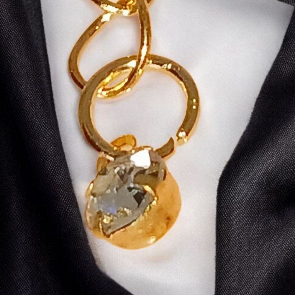 Gold Leaf Pendant Necklace Earth Art Modern Retro Glam New Age Grunge Whimsygoth - Picture 5 of 11